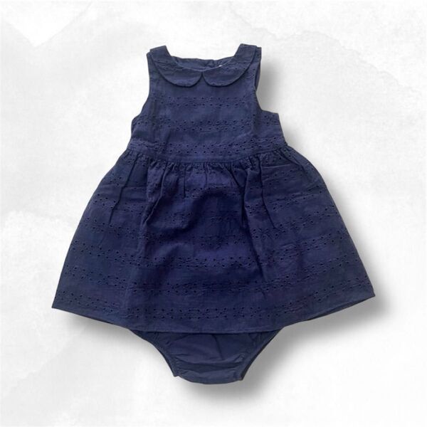 美品|next baby ネクストベビー ノースリーブ 丸襟コットン総レースワンピース 70 6-9m 紺 フォーマル 女の子