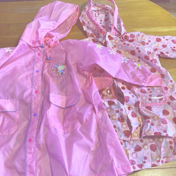 100サイズ 2着 レインコート 女の子 うさはな いちご 幼稚園 ポンチョ 雨具 小学生