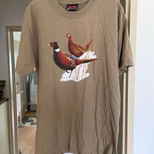 メンズ Tシャツ 動物 鳥 アニマル 柄 グリーン オリーブ 大きめ xl L アメリカ古着 90s