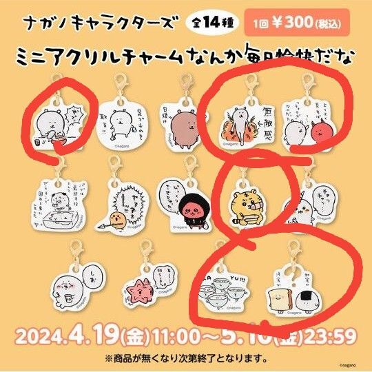 ナガノくじ ナガノキャラクターズ ミニアクリルチャーム なんか毎日愉快だな