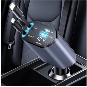 【新品未使用】車用充電器 シガーソケット カーチャージャー USB 急速充電 スマホ充電 巻取り式