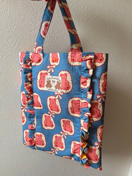 ハンドメイドバッグ ハンドメイド トートバッグ フリルバッグ くま