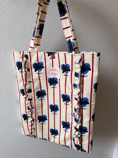 ハンドメイドバッグ ハンドメイド トートバッグ フリル付きバッグ サブバッグ うさぎ フリル