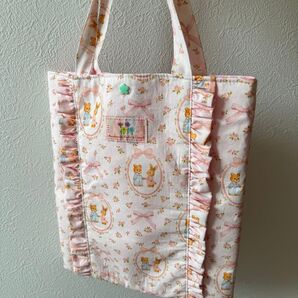 ハンドメイドバッグ ハンドメイド トートバッグ フリル付きバッグ ピンク くま うさぎ フリル
