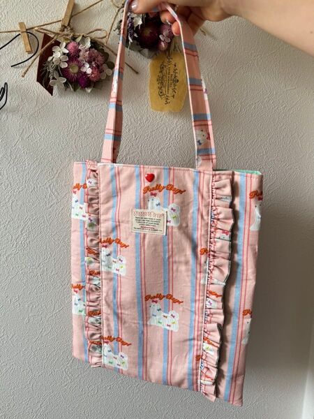 ハンドメイドバッグ ハンドメイド トートバッグ フリル付きバッグ フリル 犬 ピンク