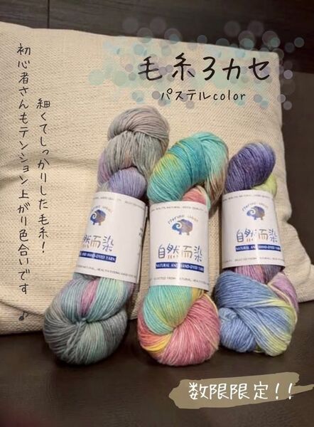 新商品 手染め毛糸 ソックヤーン カシミア 3カセ 約293g 編み物 レディース ハンドメイド カラフル パステルグレー妊婦