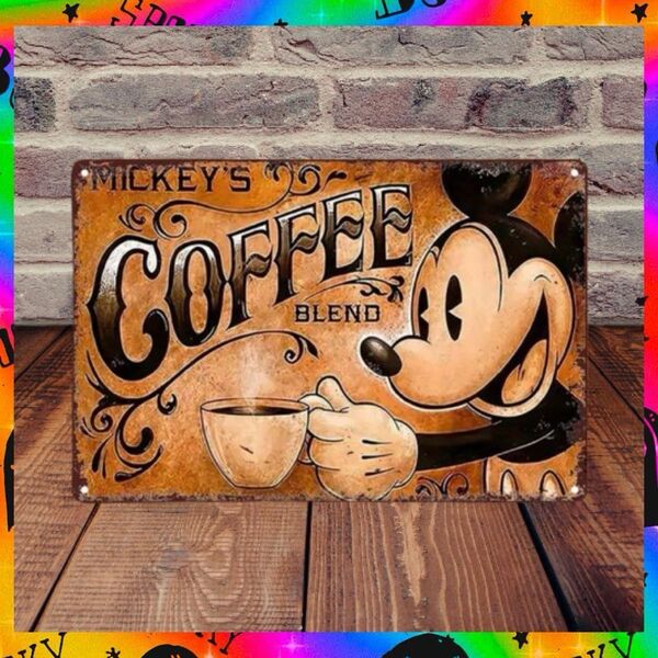 【ブリキ看板】ミッキーマウス コーヒー ヴィンテージ ディズニー レトロ インテリア 雑貨