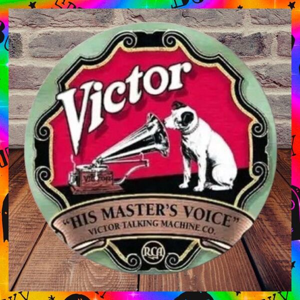 Victor ビクター 犬 ラウンド型 メタルプレート 看板 アメリカン雑貨 His Master Voice ブリキ看板