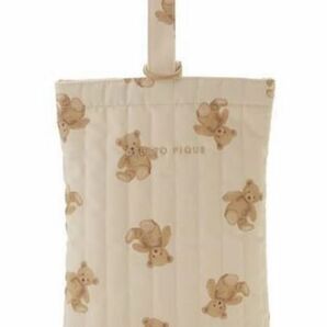 【ベア柄 シューズバッグ】ジェラートピケ 上履き入れ 靴 アイボリー くまさん