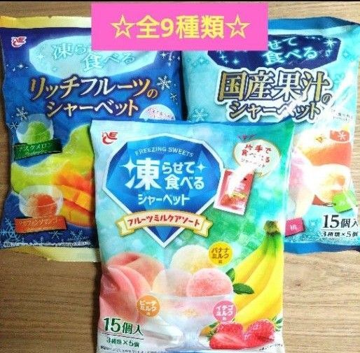 【未開封発送】☆全9種☆凍らせて食べるシャーベット【計3袋】アソート いちご マスクメロン マスカット ☆送料込み ☆クーポン②