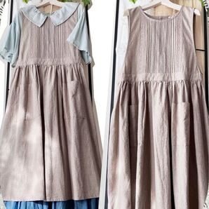 タグつき新品*サマンサモスモスhome's *爽やか綿麻ピンタックレースノースリエプロン♪おしゃれ着に*