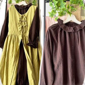タグつき新品*サマンサモスモス*綿麻素材の襟とお袖のフリルがかわいいブラウス*少し変わった着こなしに♪
