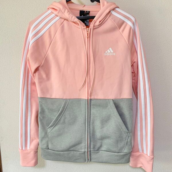 adidas パーカー ピンク×グレー バイカラー
