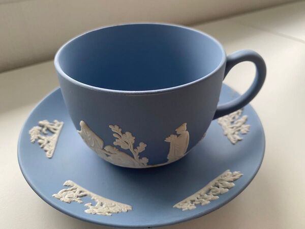 ウェッジウッド ジャスパー カップ&ソーサー WEDGWOOD 1990年代 ペールブルー 廃盤品