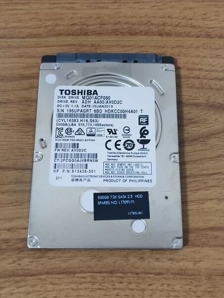 【正常判定】HDD:500GB TOSHIBA MQ01ACF050 SATA 2.5インチ 厚さ7.0mm ハードディスク