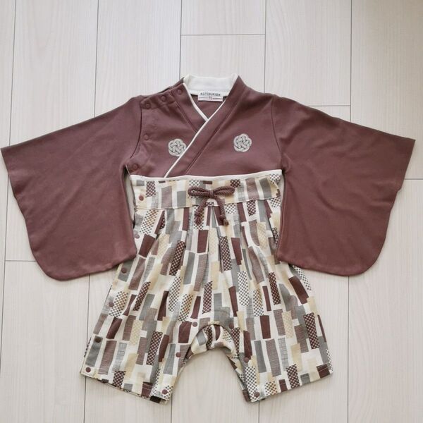 KOTOBUKIEN 袴ロンパース 90サイズ 着物スタイル ベビー服 ブラウン 和装