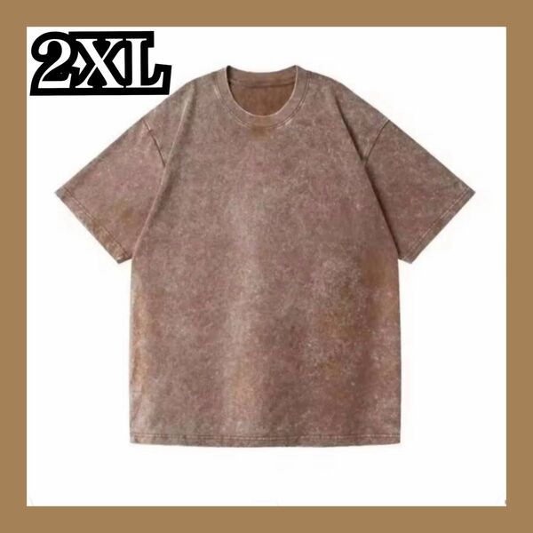 【フォロー割します!】Tシャツ ヴィンテージ 大きめ 大人 おしゃれ 韓国 男女兼用 茶 2XL 半袖Tシャツ カットソー