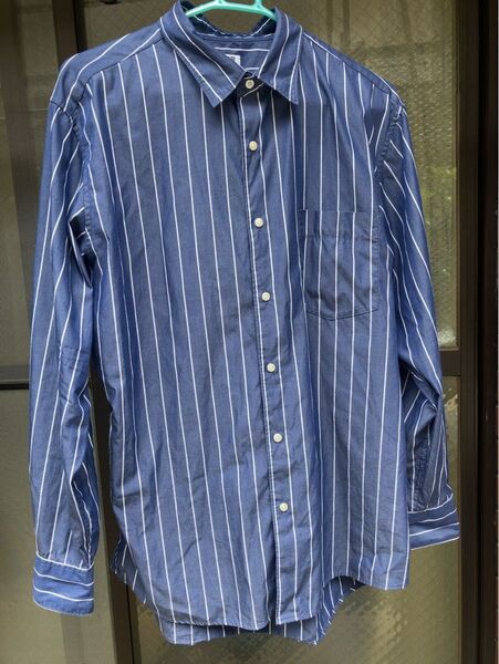 美品 ユニクロ エクストラファインコットンブロードストライプシャツ(長袖)XL ネイビー69 春夏 商品番号:436429