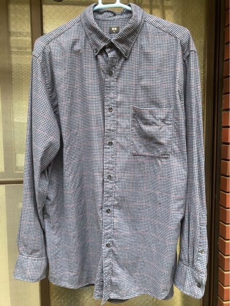 美品 UNIQLO ユニクロ フランネルシャツ/チェック/ボタンダウン 男女兼用 ブルー65 XL 470186
