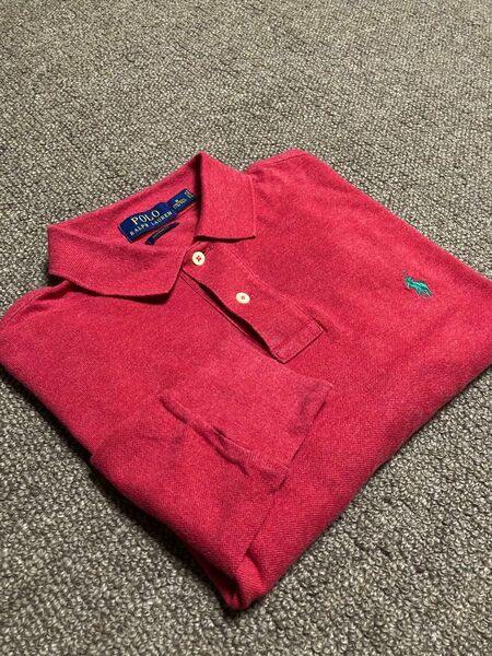 【美品】ラルフローレン 長袖 メンズ ポロシャツ レッド M 175/96A