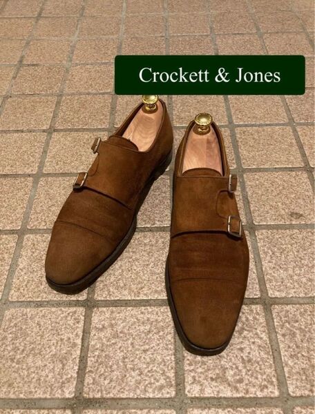 【美品】クロケット&ジョーンズ ハンドグレード スエード ダブルモンク ブラウン ビジネスシューズ REPTON サイズ:6