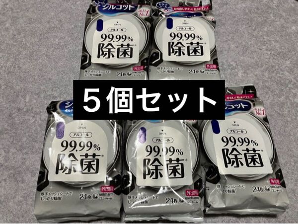 【5セット】シルコット 99.99%除菌 ウェットティッシュ 24枚入り 厚手メッシュシート
