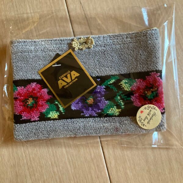 AVA COLLECTION シェニール織 タオルハンカチ グレー 花柄 新品 未使用