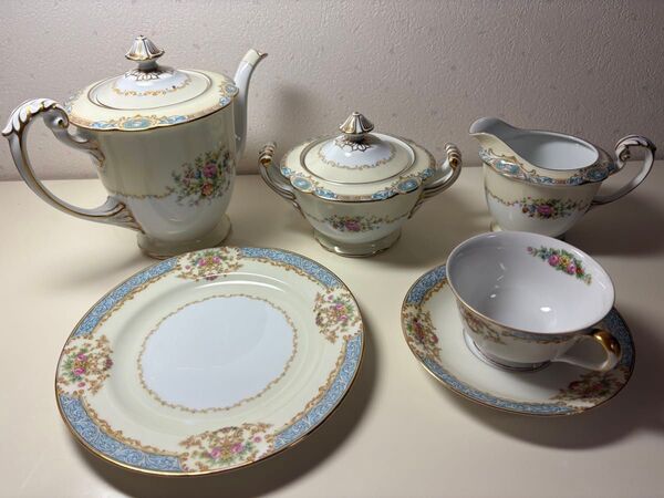 NORITAKE CHEVONIA ノリタケ ティーポット シュガーポット カップ&ソーサー ケーキ皿 ミルクポット