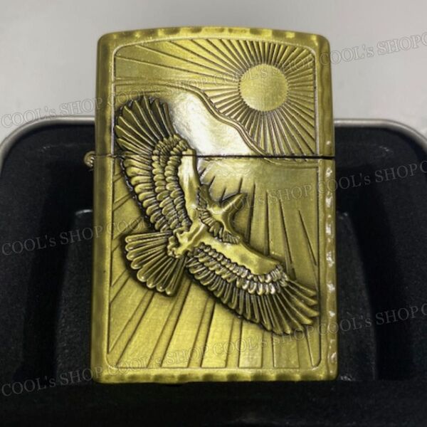 イーグル 太陽 立体加工 オイルライター JNGLIANG ゴールド Zippo 同型 金 鷲 サン サンマーク リューター加工