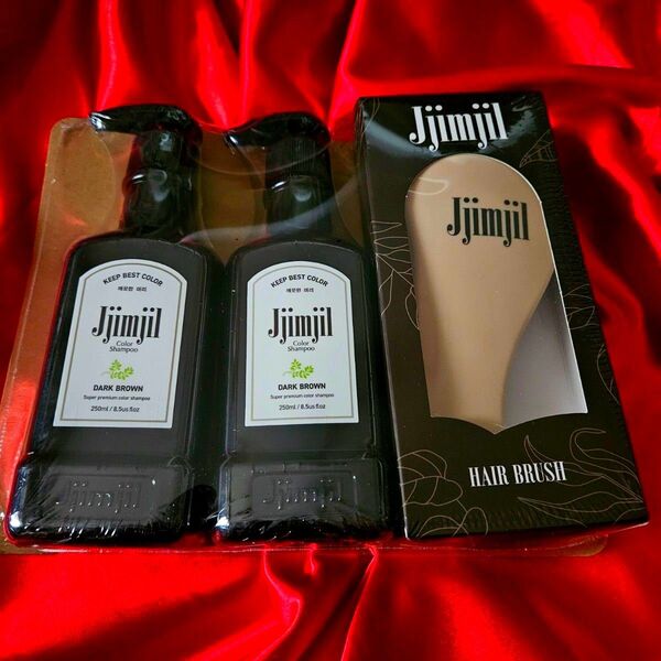 Jjimjil ダークブラウン シャンプー 250ml x 2本 ヘアブラシ付き