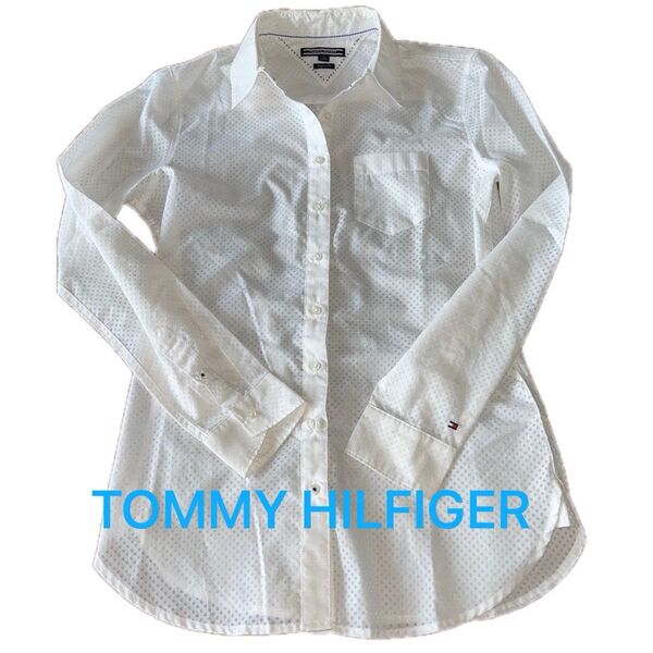 トミーヒルフィガー TOMMY HILFIGER 4 M 9号くらい 白 長袖 シャツ ブラウス ホワイト 透け素材