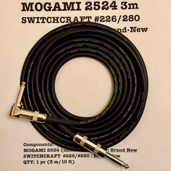 MOGAMI 2524 ギターシールドケーブル 3m L/S 新品 SWITCHCRAFT製コネクター