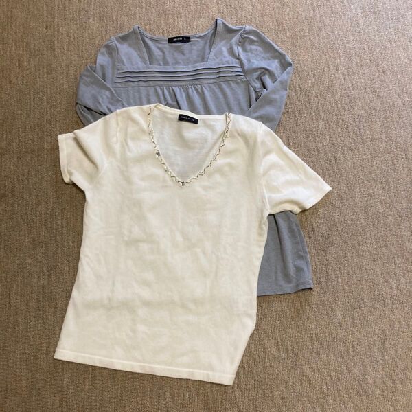 コムサイズム ビジュ付きニットカットソー*七分袖カットソー 2着セット!