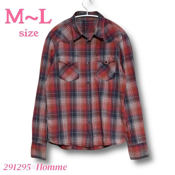 【ビンテージ系】291295-Homme チェック柄長袖ウエスタンシャツ M~L チェック 長袖 アメカジ チェック柄 古着