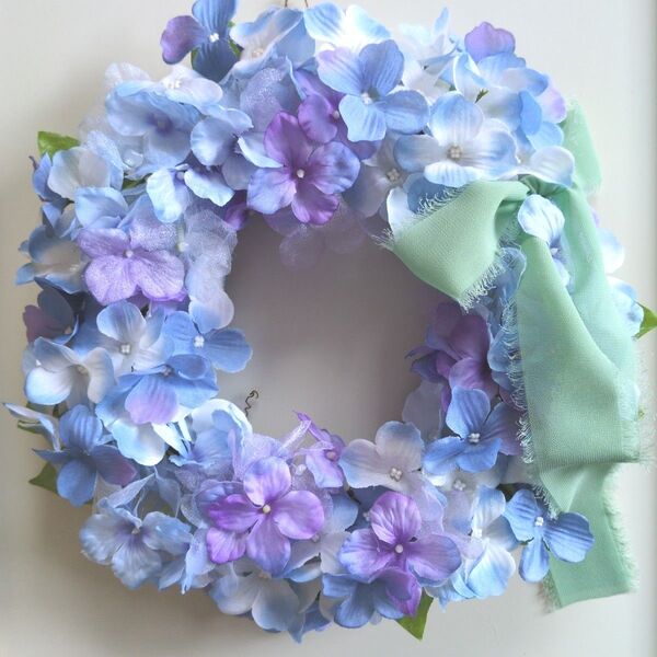 大人可愛い紫陽花リース♪アーティフィシャルフラワーリース♪