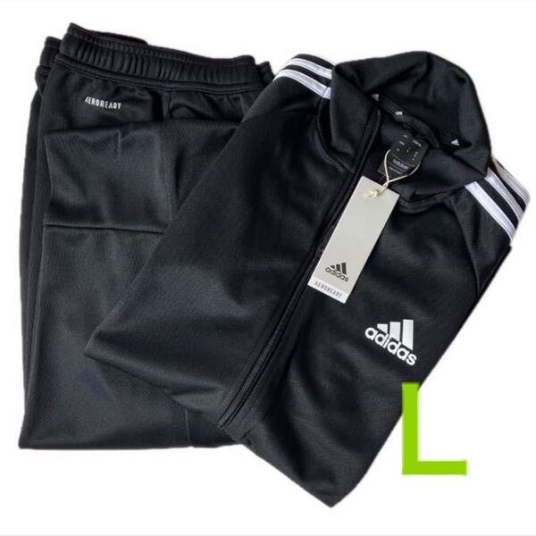adidas アディダス ジャージ 上下 AEROREADY セレーノカット スリーストライプス トラックスーツ L 黒 メンズ