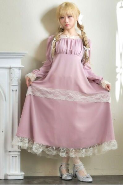 新品 星名桜子コラボ レース付きワンピース ライトピンク Mサイズ 姫系 プリンセス風 原宿系 ゴシック ロリータ 甘ロリ 地雷系