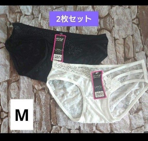 新品未使用 蝶々デザインショーツ白黒2枚セット M シースルー セクシー パンツ ショーツ 紐パン 花柄刺繍レースショーツ