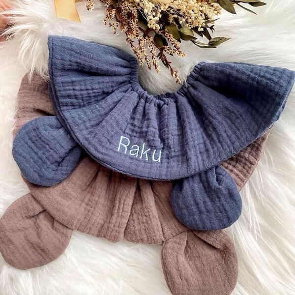 ぽこぽこダブルガーゼ くまみみ まんまる フリル スタイ 刺繍 名前 名入れ 出産祝い
