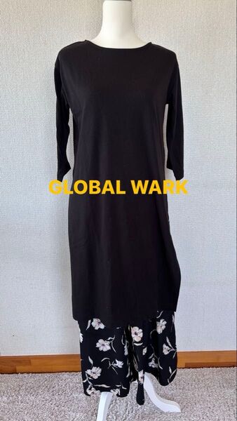 GLOBAL WARK 七分袖チュニック&花柄ワイドパンツ フレアーパンツセットアップ グローバルワーク Mサイズ