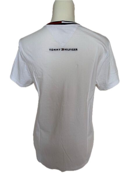TOMMY HILFIGER Tシャツ トリコロール バック刺繍ロゴ入り ホワイト メンズSサイズ トミーヒルフィガー