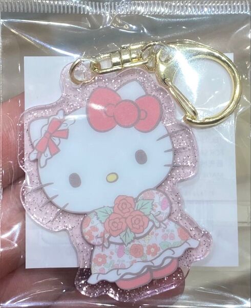 ハローキティ サンリオ むにゅぐるみパティオ 限定 テキスタイルフラワー アクリルキーホルダー