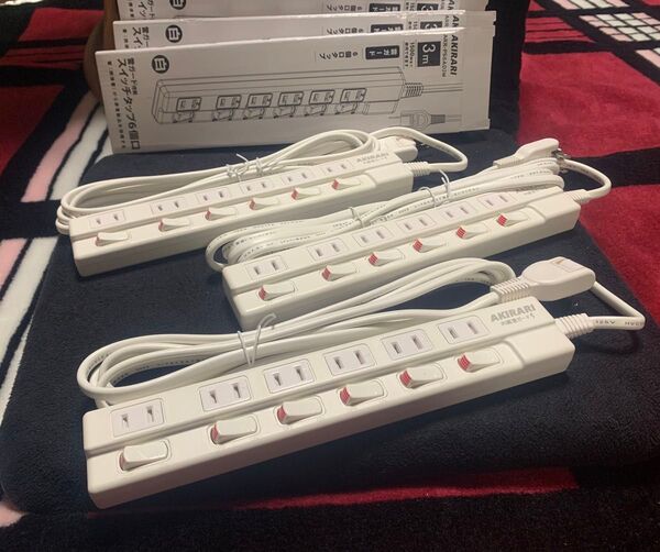 新品3個セット 個別スイッチ付き電源タップ 6個口 3m