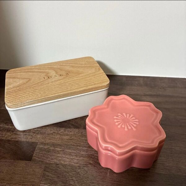 保存容器 tosca 山崎実業 バターケース 桜 陶器 小物入れ 天然木 ヴィンテージ加工