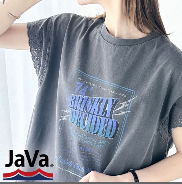 新品タグ付き未使用javaジャバコラボ袖 レース ピグメント ヴィンテージ ライク ロック Tee