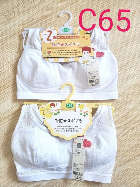 ジュニアブラ 定価2,816円イオン トップバリュ 女の子のミカタ かぶりタイプのらくらくブラ2枚ジュニア C65 下着 肌着