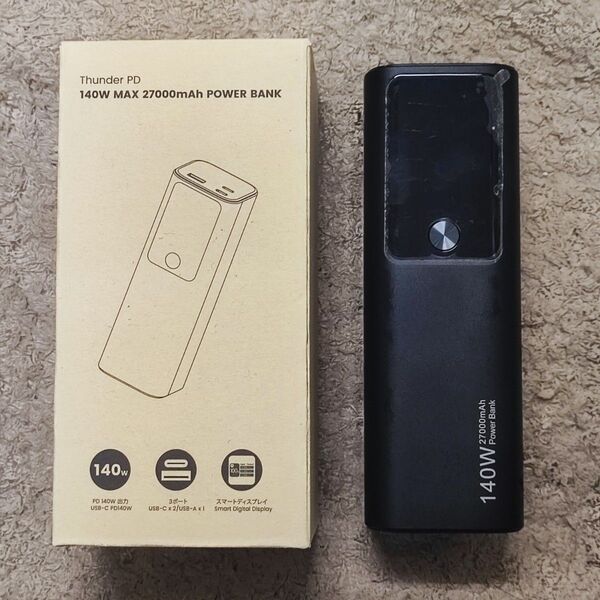 美品 Alfox 140W 27000mAhモバイルバッテリー、PD3.1対応、2USB-C出力、スマートデジタルディスプレイ