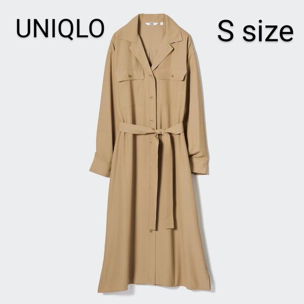 UNIQLO/UVカットシャツワンピース/Sサイズ/ベージュ/ユニクロ/長袖/標準丈
