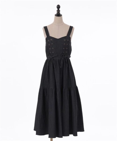 axes femme レースアップティアードワンピース
