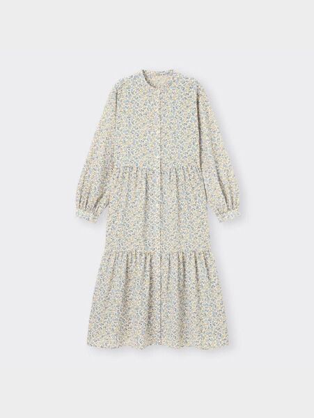「24時間SALE」GU ジーユー フラワープリントティアードシャツワンピース(長袖)